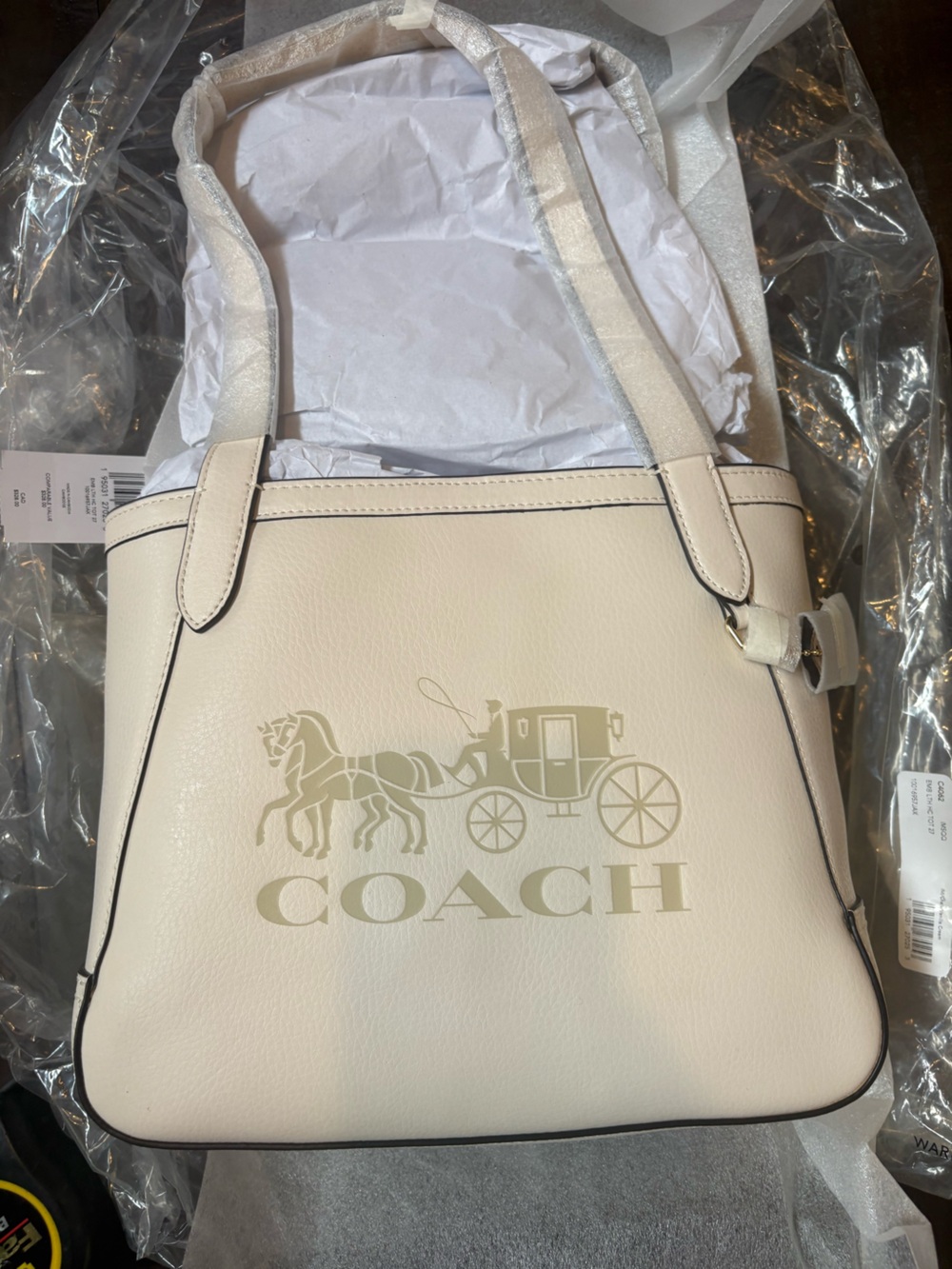 COACH Cream Leather Tote with Signature Coach Carriage